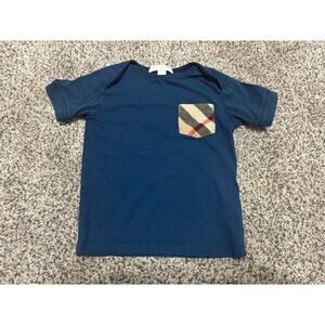 Burberry Boys Short Sleeve Pocket Plaid Tee, Blue, 2T
